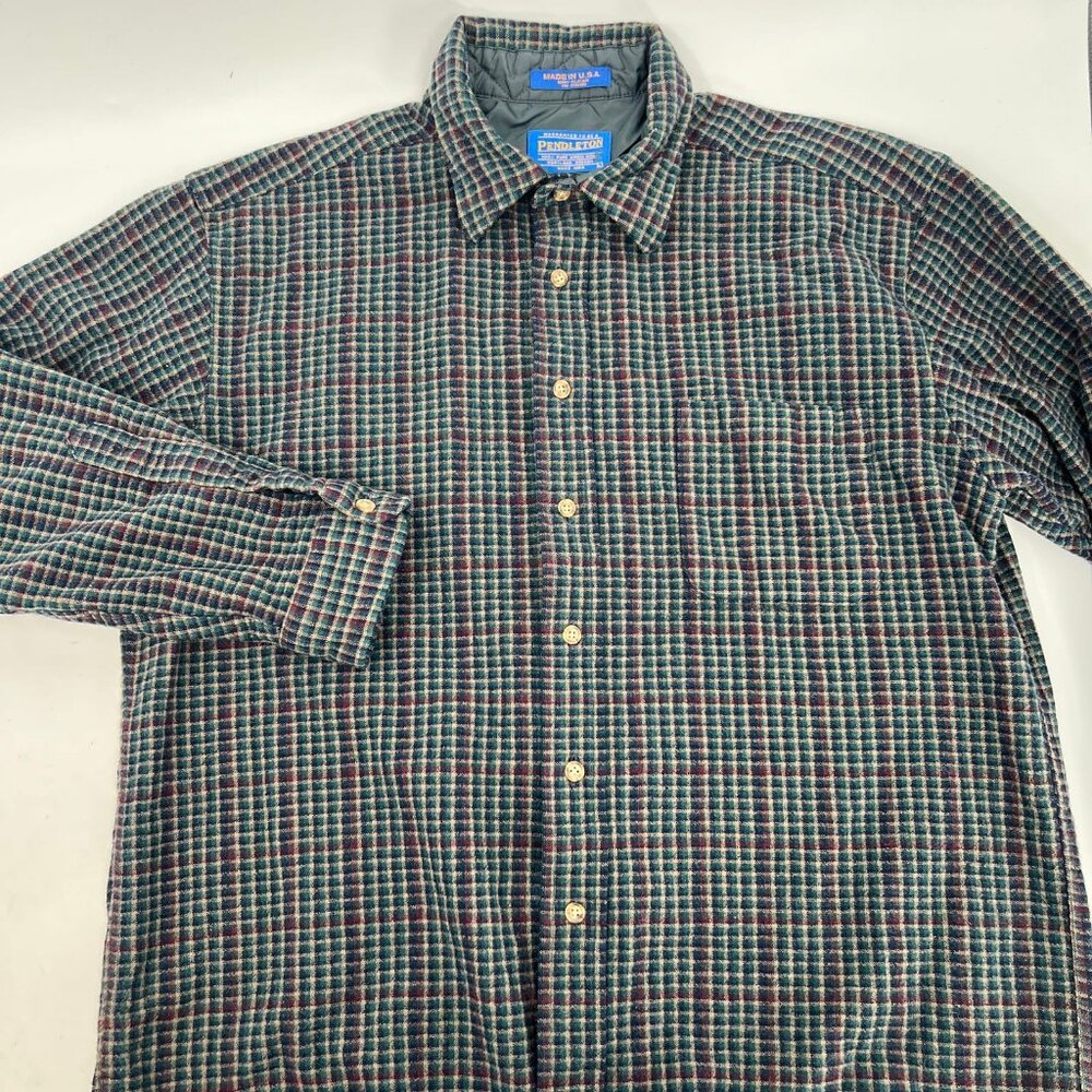 Pendleton Green Blue Wool Plaid Button-Up Shirt |… - image 3